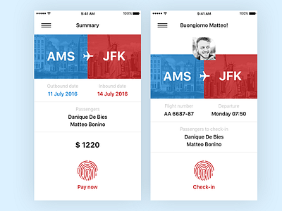 Pay and check-in airlines american aviation ui ux