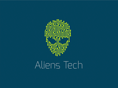 Aliens Tech ver.2 alien circuit circuitboard green logo logotype mark skull tech technology