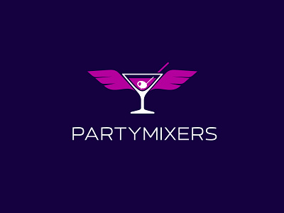 Partymixers logotype angel bar bartender cocktail drink olive party pink wings