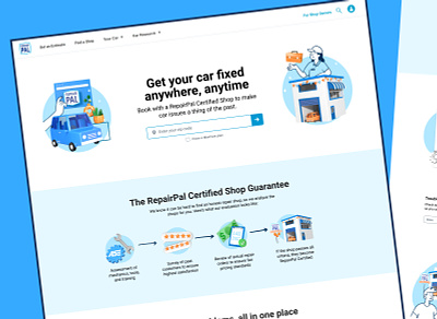 New homepage 3d spot illustration car mechanic character design home landing page design iconography repair shop tools website mockup ui