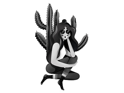 Les cactus adobe blackandwhite cactus character girl illustration photoshop texture