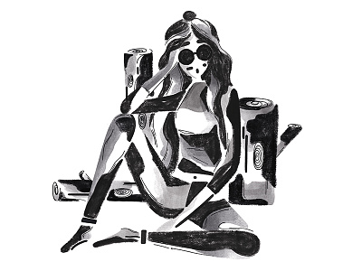 Thoughts no. 05 adobe blackandwhite character drawing girl illustration minastojanovic nature photoshop sunglasses