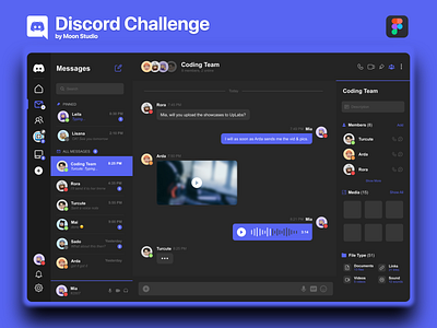 Discord Design Challenge - Desktop App app chat clean dark mode desktop facebook gamer message purple streamer twitch ui video call web zoom