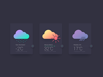 Weather cards card dark icon rain snowy sunny temprechure ui weather