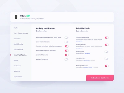 Daily UI Challenge #007 - Settings 007 card daily ui challange dribbble settings ui ux