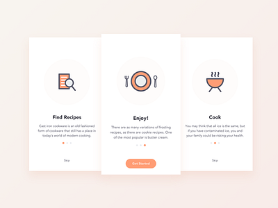 Daily UI Challenge #023 - Onboarding app button cook daily ui challange food icons mobile onboarding recipe walkthrough