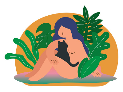 Serenity cats design flat graphic design illustration illustrator minimal selfcare vector woman illustration