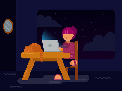 Working late night design flat graphic design illustration illustrator selfcare work from home