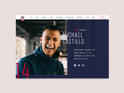 US Soccer Website - Player Profile Header asymmetrical football header interactive layout soccer web design website