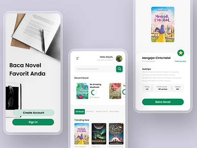 Novel Book Mobile App book figma green minimalist mobileapp muslim