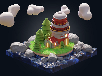 Lighthouse 3D 3d 3dmodel art blender cloud cute design graphic design house island isometric isometric lighthouse lighthouse rock sea water
