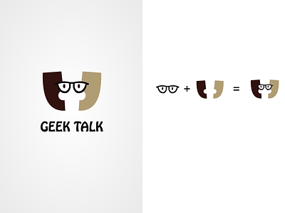 geek talk logo concept book brand branding business cartoon company branding discuss flat frame geek icon illustrator lens logo minimal smart talk vector