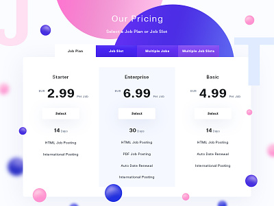 JobsToday bubbles design photoshop pink price price list prices pricing purple select shadow tab tabs ui ux web