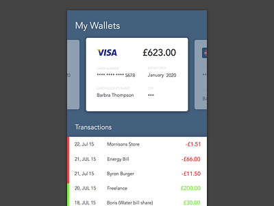Wallet - My Expenses card credit currency debit design expens flat money transactions ui visa wallet