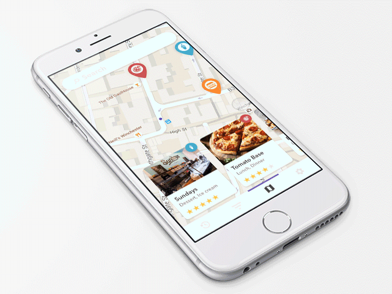 Food map animation app concept food interface map principle prototype transition ui ux