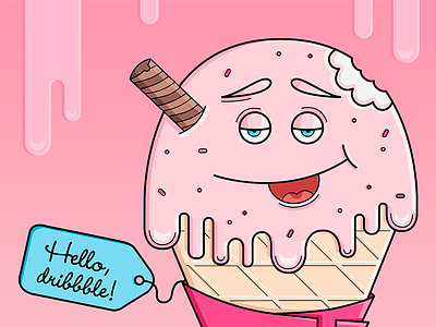 Hello, dribbble! color debuts desert first first shots hello dribbble ice ice cream illustration stickers sweet sweet food