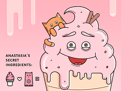 Anastasia - a lover of cats cat desert fan ice ice cream illustration kitty stickers sweet sweet food сats
