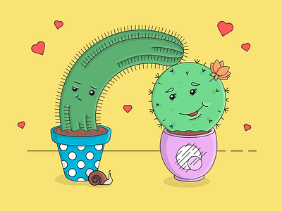 Love the cactuses a lover cacti cactuses friends illustration love relationships snail