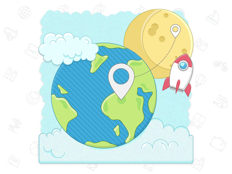 Private tours clouds earth holiday icon illustration moon planet space tourism tours