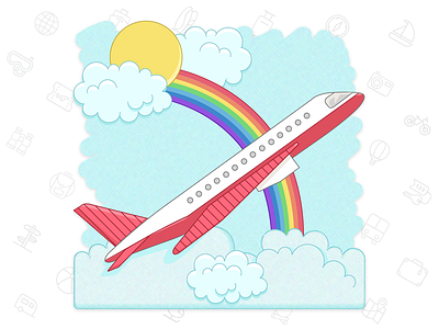 Plane clouds holiday icon icons illustration plane rainbow sun tourism tours