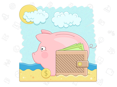 Аffordable stay affordable beach holiday icon illustration money pig piggy purse tourism