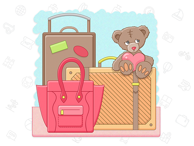 Family vacation bag bear family vacation holiday icon illustration suitcase tourism toy travel bag