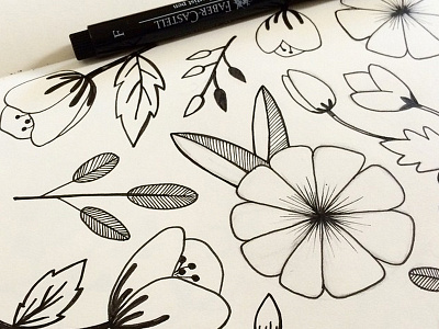 Floral Pattern Sketch buds design fabercastell flowers illustration ink leaves pattern pen poppies sketch stem