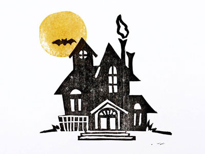Haunted House Print carved craft design halloween happy haunted house illustration print rubberstamp stamp