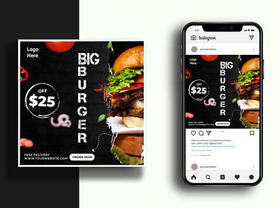 Big Burger Social Media Post Template adobe adobe photoshop branding creative emamul hasan graphic design photoshop post social media social media post template