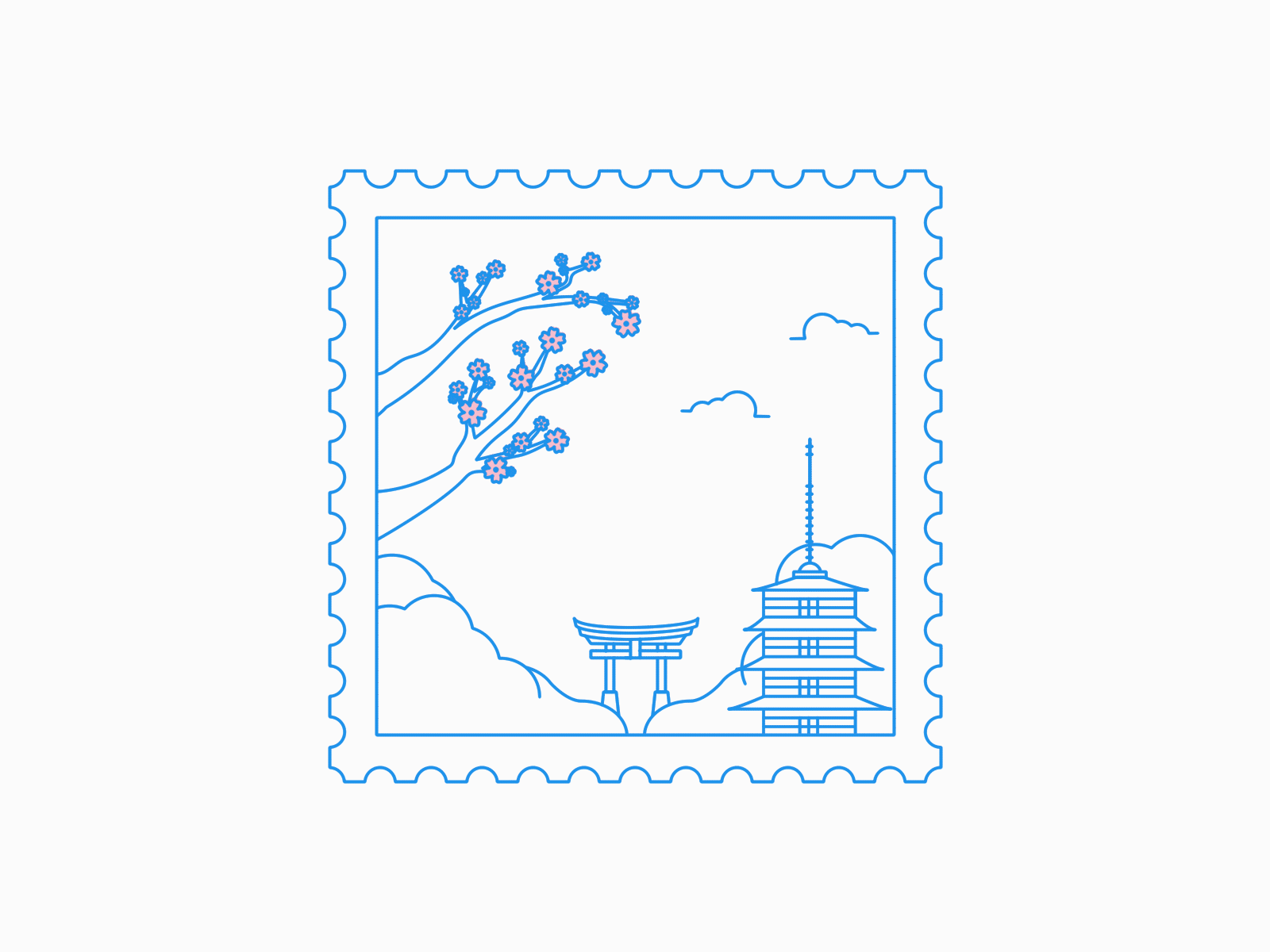 Japan, Mountain Fuji animation cherryblossom fuji gif illustration japan japanese lineart motion motion design mountain temple tokyo tree