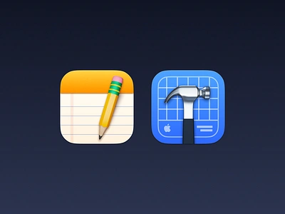 Notes and Xcode 3d app big sur blender c4d hammer icon ios mac macos notes pencil render skeuomorphism xcode