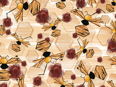 Honey bee pattern bee bee illustration design flower flower illustration flowers illustration honey bee honeybee illustration textile textile design textile pattern textile print