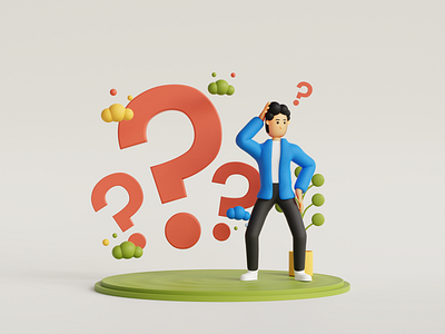 Confused 3d character illustration 3d app branding design illustration logo ui