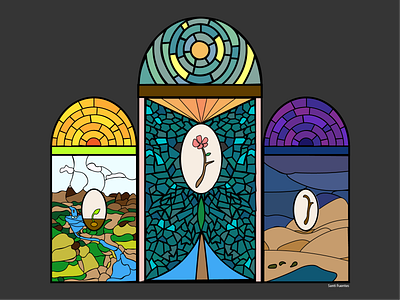 Nature Stained Glass church colorful desert design green illustration illustrator land landscape mountains nature oasis plant plants river seed stained glass vidriera water