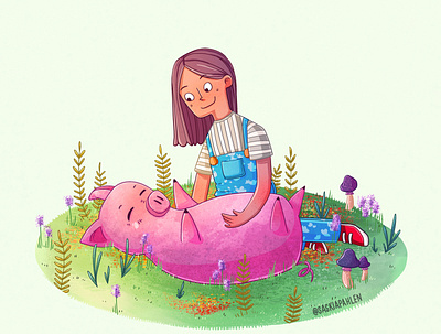 Playing with the pig character children children book children book illustration childrens book concept girl illustraion kinderbuch mädchen