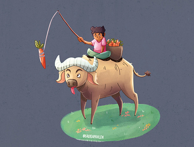 Buffalo is hungry bison buffalo character children children book comic concept illustraion