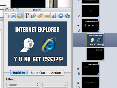 Slide re: <= IE8 geek ie keynote slide y u no meme