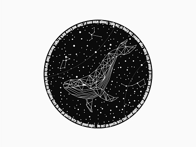 Whale in space. Black and white poster.