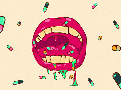 We Get These Pills to Swallow drugs illustration mouth pills teeth vector