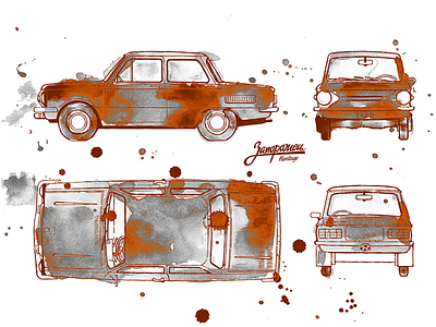 ZAZ-966 Zaporojec retro car auto blobs car drops paint poster retro rust tshirt watercolor zaporojec