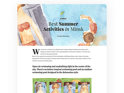 Summer Activities blog article article blog design editorial girls illustration landing page summer swim watercolour