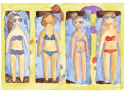 Sunny Girls beach girls illustration suites summer sunbathing sunny swimming watercolour