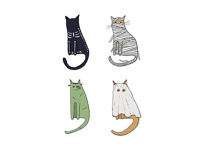 Halloween costumes for cats boo cats characters costumes frankenstein fun ghost halloween idea illustration mummy skeleton