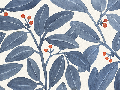 Floral pattern. Blue leaves