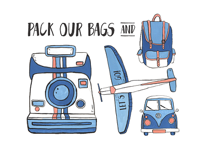 Backpacker Life backpacker bag california gouache illustration markers miami plane polaroid vw