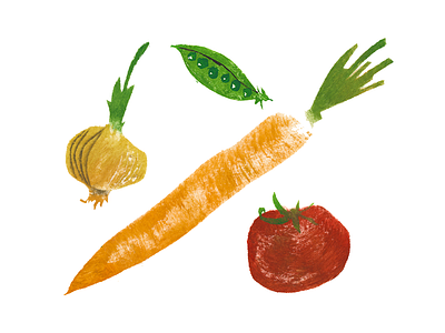 Let's make a soup! acrylic carrot gouache illustration onion peas stencil tomato