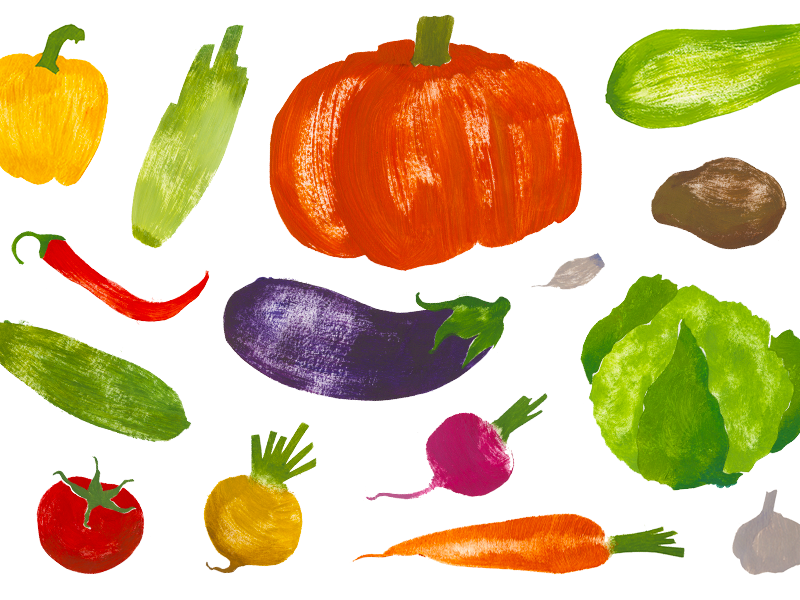 We need more vegetables! zucchini garlic celery carrot potato chilli tomato cucumber pumpkin stencil illustration vegetables