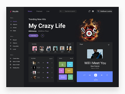 Music Streaming Website (Dark Mode) 2021 aesthetic app beautiful dark mode elegant figma graphic design latest music online player simple streaming trend trending ui ux website xd