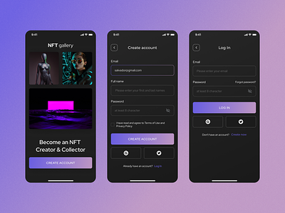 NFT gallery | Sign Up | Sign In app concept crypto design figma nft sign in sign up ui visual