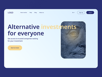 Investments | First screen of the Landing page benjamin franklin figma first screen investment landing page money ui visual design